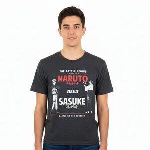 Naruto Shippuden Sasuke vs Naruto Battle on the Rooftop Graphic Tee Size S Gray